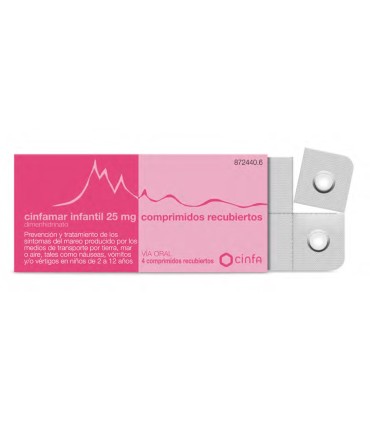 Cinfamar infantil 25 mg 4 comprimidos