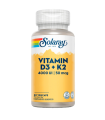 Vitamina D3 + K-2 (MK7) - 60 VegCaps. Sin soja. Sin gluten.Solaray