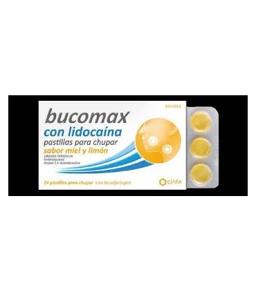 BUCOMAX CON LIDOCAINA 24 PASTILLAS PARA CHUPAR (SABOR MIEL Y LIMON)