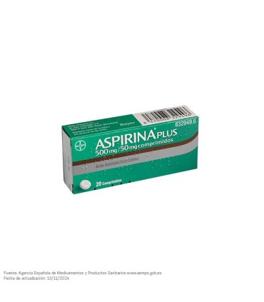 Aspirina plus 500/50 mg 20 comprimidos