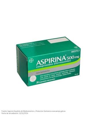 Aspirina 500 mg 20 comprimidos efervescentes