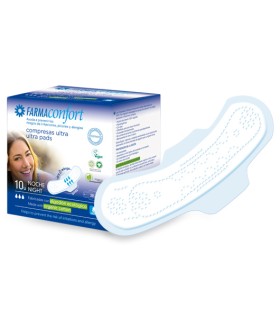 COMPRESAS ULTRAFINAS 100% ALGODON FARMACONFORT NOCHE ALAS 10 UNIDADES