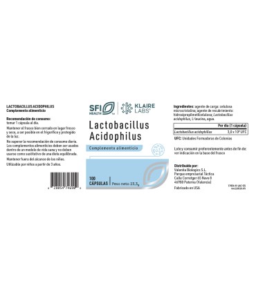 LACTOBACILLUS ACIDOPHILUS 100 CAPS. KLAIRE LABS