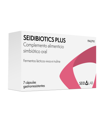 Seidibiotics Plus 7 cápsulas con probióticos e inulina para favorecer el equilibrio de la microbiota vaginal e intestinal.