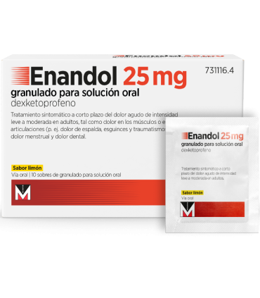 Enandol 25 mg 10 sobres granulado para solución oral con dexketoprofeno para el alivio del dolor agudo leve o moderado